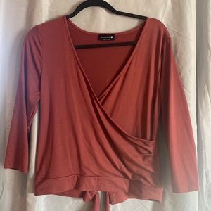 Mauve low V-cut wrap blouse